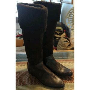 Te Casan NY Tall Quilted Sherpa Brown Suede/Leather Winter Boots Sz 38 US Sz 7.5